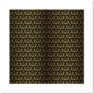 Black and Gold Faux Foil Vintage Art Deco Geometric Triangle Pattern Posters and Art